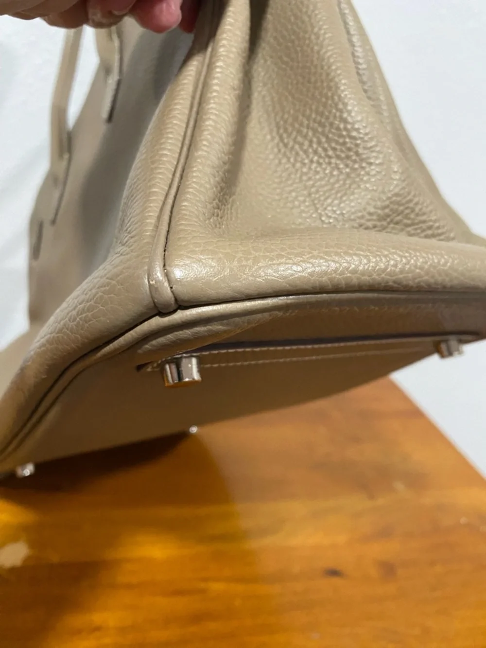 Taupe Leather Top-Handle Satchel - Picture 9 of 15